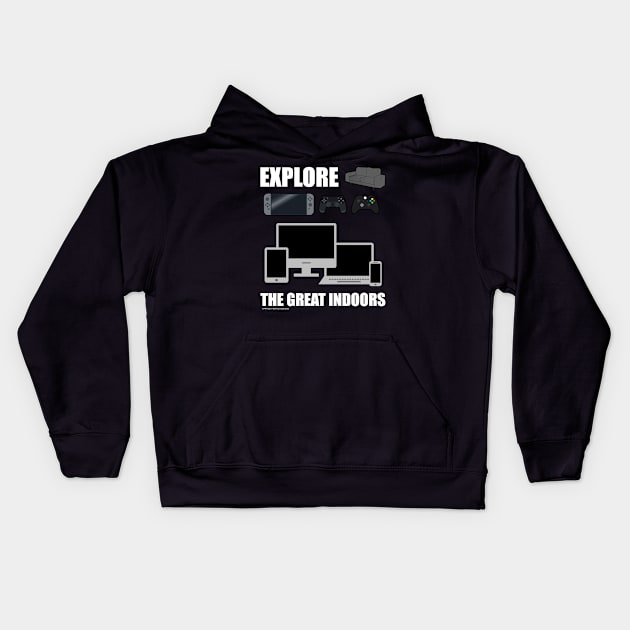 Explore The Great Indoors Gamer Novelty Gift Kids Hoodie by Airbrush World